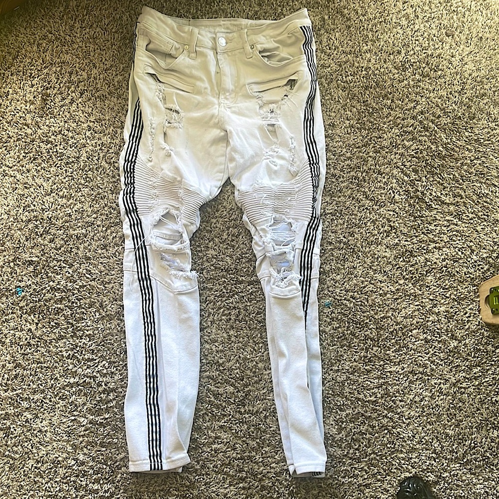 PREME ripped jeans white